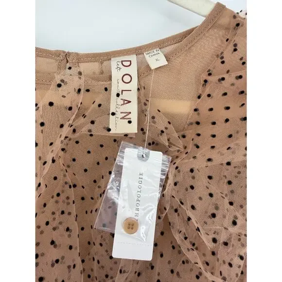 Anthropologie Dolan Womens XL Left Coast Mesh Ruffle Top Nude Polka Dot Romantic - Picture 9 of 16